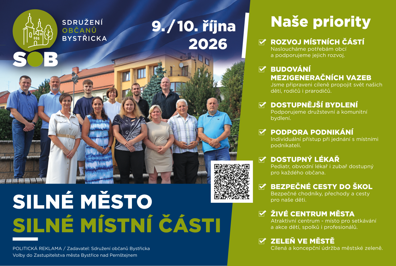 Banner SOB s hlavním heslem a prioritami pro komunální volby 2026